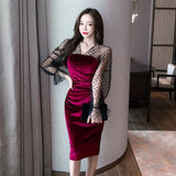 Women Maxi Dress Autumn and Winter Mesh Long Sheath Dress
