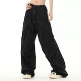 Men Sweatpants Workwear Wide-Leg Casual Pants Pleated Straight Loose Drawstring Ankle-Tied Trousers