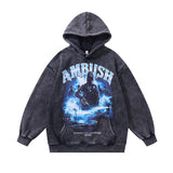 Men Hoodie Cartoon Printed Washed Hooded Sweater