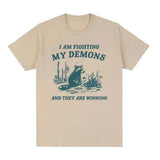 2006Fighting My Demons Raccoon Meme T Shirts Funny Men Women