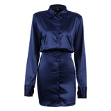 Women Dress Silk-like Matte Satin Shirt Dress