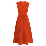 Women Date Dress Chiffon Pleated Dress Slim Fit Elegant Solid Color V-neck Dress
