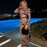 Women Dresses Summer Sexy Slim Hip round-Neck Long-Sleeved Dress