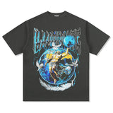 Mens Vintage Rock Band T-Shirt Vintage White Ink Print Short Sleeve Loose T-Shirt