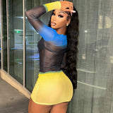 Women Dresses Summer Sexy Mesh round-Neck Long-Sleeved Dress