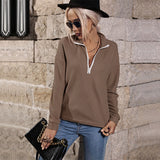 Women Knitted Sweater Autumn Casual Top Long-Sleeve Zipper Lapel Knitwear
