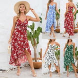 Women Date Dress Summer Sexy Suspender Dress Irregular Pattern Print Dress