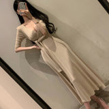 Women Dresses V-neck Dress Bow Lace-up Umbrella Skirt