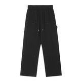 Men Sweatpants Wide-Leg Overalls Men's Solid Color Stitching Rivet Decorative Straight Casual Trousers