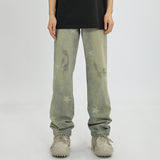 Men Jeans Vintage XINGX Printed Worn Looking Washed-out Jeans