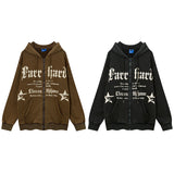 Men Hoodie Vintage Fleece-Lined Hooded Zip Jacket