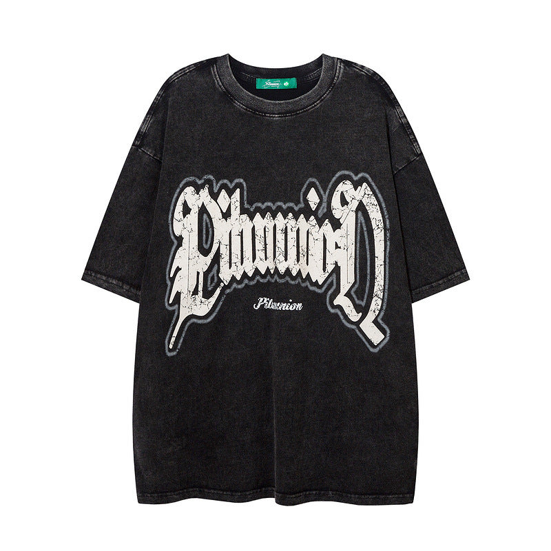 Men T Shirt Alphabet Graffiti Print Distressed Short Sleeve T-shirt