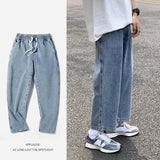 Men Jeans Vintage Light Elastic Waist Jeans Straight Loose Pants