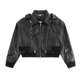 Women Jacket Ribbed Short Leather Jacket Women Zipper Jacket Coat