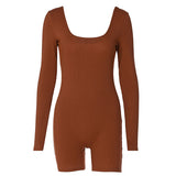 Women Jumpsuit Winter U-Neck Slim Fit Long Sleeve Jumpsuit