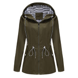 Women's Trench Coat Long-Sleeved Waterproof Mid-Length Trench Coat Women's Hooded Striped Raincoat