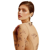 Women T-shirt Summer round Neck Long Sleeve Mesh Sexy Slim Jumpsuit