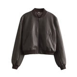 Women Leather Jacket Autumn Leisure Imitation Leather Flight Jacket PU Leather Coat