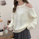 Women Knitwear Fall/Winter Hollow out Shoulder-Baring Knitwear Loose Sweater