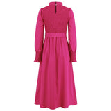Women Date Dress Stand Collar Long Sleeve Skirt