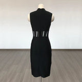 Women Evening Dress High Neck Sexy Hollow Mesh Bandage One-Piece Dress