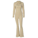 Women Jumpsuit Winter Lapel Long Sleeve Casual Wide Leg Pants