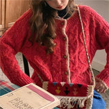 Women Knitted Cardigan round Neck Single-Breasted Long Sleeve Sweater Sweater