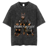 Rottweiler Doberman Vintage Washed T Shirt Men's Hip Hop