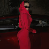 Women Dresses Fall Slim Fit Hooded Long Sleeve Dress