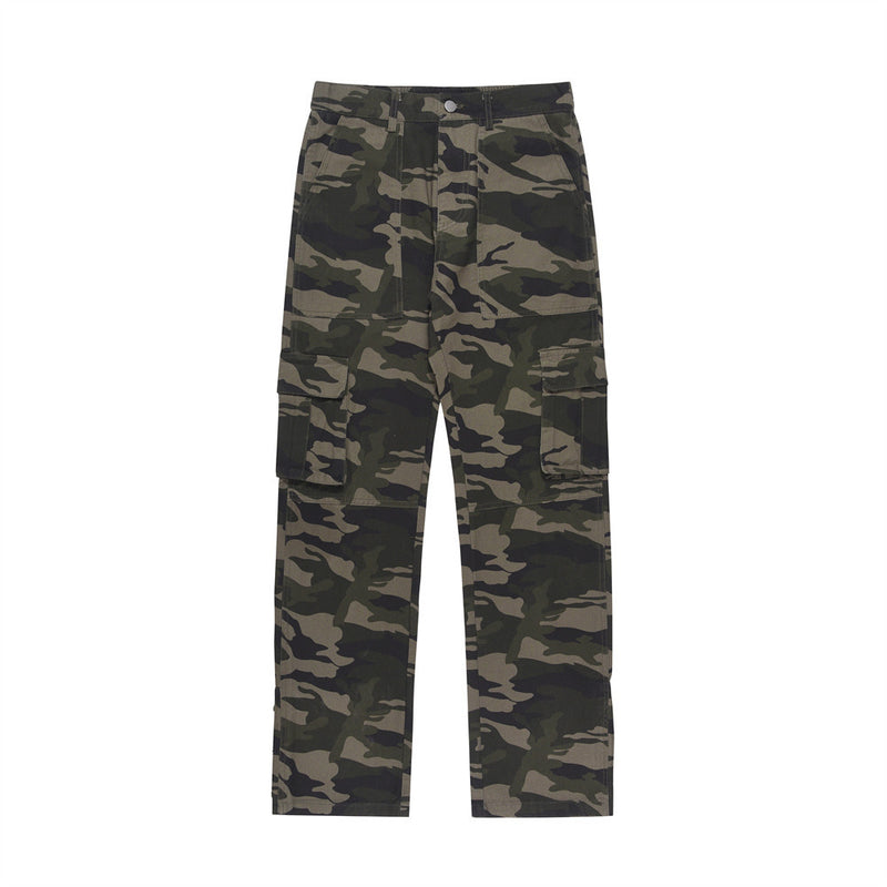 Men Sweatpants Multi-Pocket Camouflage Cargo Pants Function Straight-Leg Trousers