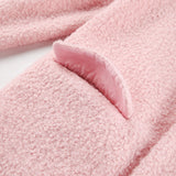 Women Trench Coat Woolen Thick Pink Lapel Coat Coat