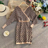 Women Maxi Dress Spring and Autumn Sexy Long Sleeve V-neck Knitted Sheath Dress