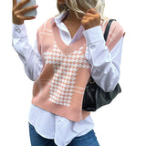Women Knitted Sweater Autumn and Winter Houndstooth Knitted Vest