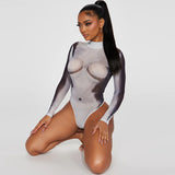 Women Jumpsuit Autumn Sexy Slim Mesh Long Sleeve Jumpsuit