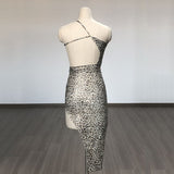 Women Evening Dress Leopard Print Dress Bandage One-Piece Dress Dress