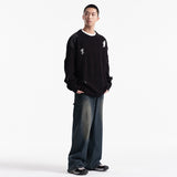 Unisex Winter Cotton Coat Perforated Hole Decoration round Neck Sweater