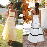 Women Dresses Summer Sling Top Patchwork Long Dress Two Pieces (Jkw0408)