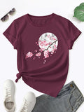 Floral Print Crew Neck T-Shirt, Casual Short Sleeve T-Shirt