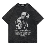 Washed retro T-shirt street print cotton short sleeves