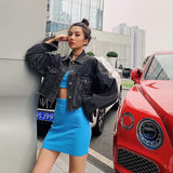 Women Jacket Washed and Worn Loose Short Lapels Jeans
