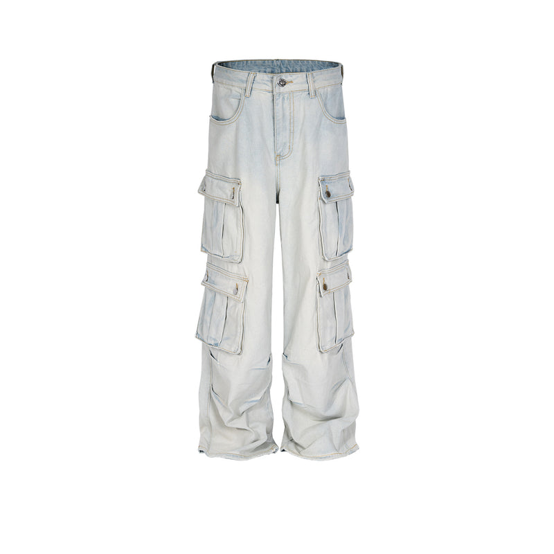 MIJKO Men's Vintage Pants MIJKO Men's Women's Straight Pants High Street Washing Water Old Jeans