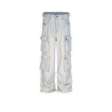 MIJKO Men's Vintage Pants MIJKO Men's Women's Straight Pants High Street Washing Water Old Jeans