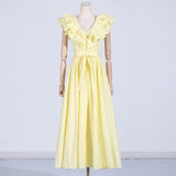 Women Dresses Spring V-neck Dress Long Dress (Qymy0409)
