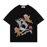 Men T Shirt Angel Print Short-Sleeved T-shirt Men and Women Loose Couple Tee
