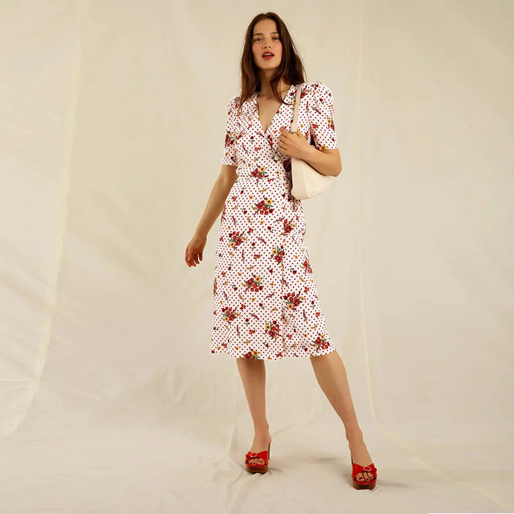 Robe Bridgerton Summer Print Floral Vintage Short Sleeve V-neck