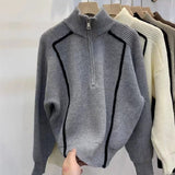Women Knitted Pullover Turtleneck Zipper Pullover Cropped Sweater Winter Knitwear