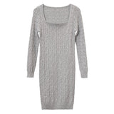 Women Dresses Spring Hemp Pattern Knitted Long Sleeve Narrow Dress