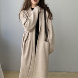 Women Cardigan Sweater Baggy Coat Lapel Cardigan Coat Mid-Length Sweater 8t7237