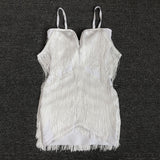Women Evening Dress Sexy Tassel V-neck Strap Backless Bandage Evening Dress