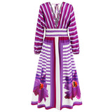 Women Date Dress V-neck Striped Print Dress